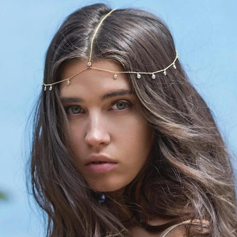 Bohemia Headband Crystal Hair Jewelry Metal Head Chain Indian Boho Headdress