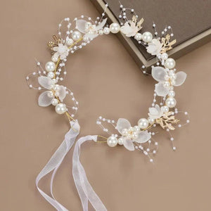 Boho Girl Pearl Butterfly Headdress Flower Wreath Headband