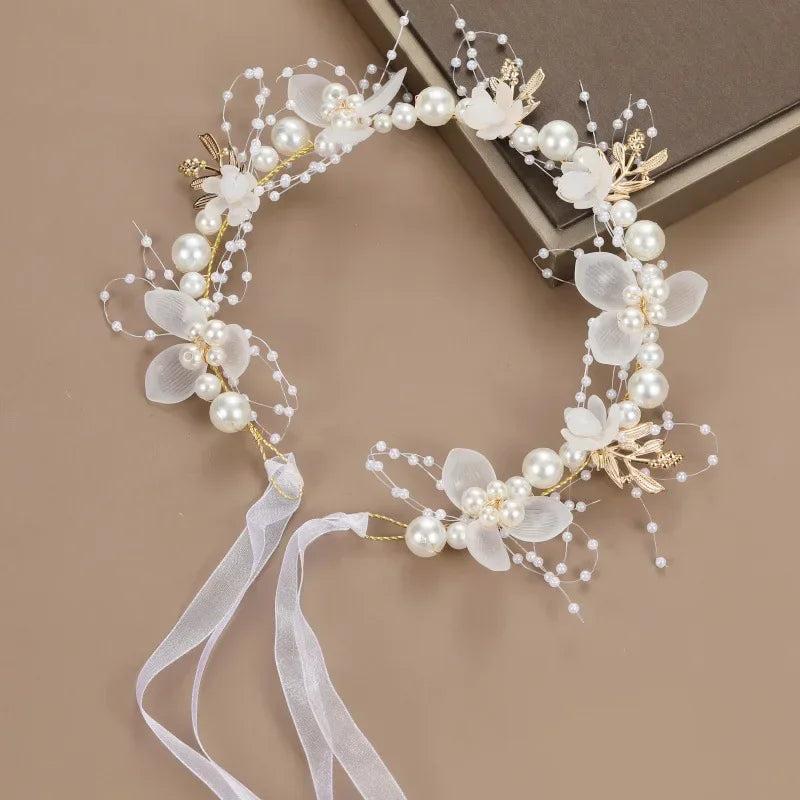 Boho Girl Pearl Butterfly Headdress Flower Wreath Headband
