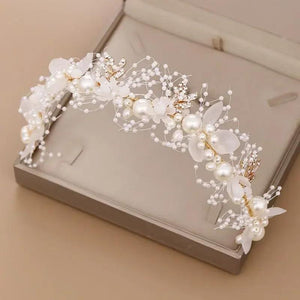 Boho Girl Pearl Butterfly Headdress Flower Wreath Headband