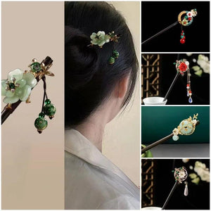 Vintage Wooden Hair Stick Tassel Flower Hairpin Hair Clip