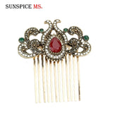 Sunspicems Rhinestone Flower Hair Comb for Bun Coil Jewelry