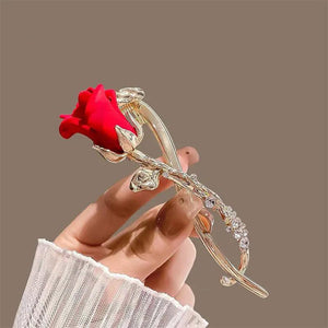 Red Rose Flower Twisting Hairpin Zircon Metal Pan Head Hair Buckle