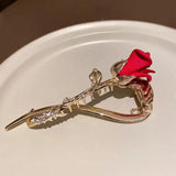 Red Rose Flower Twisting Hairpin Zircon Metal Pan Head Hair Buckle