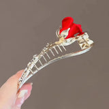 Red Rose Flower Twisting Hairpin Zircon Metal Pan Head Hair Buckle