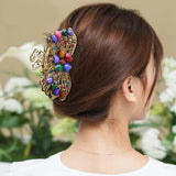 Vintage Crystal Resin Flower Hair Claw Crab Jewelry Peacock Clip Women Banquet
