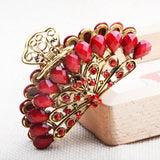 Vintage Crystal Resin Flower Hair Claw Crab Jewelry Peacock Clip Women Banquet