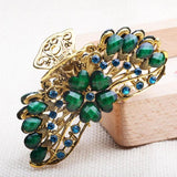 Vintage Crystal Resin Flower Hair Claw Crab Jewelry Peacock Clip Women Banquet