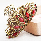 Vintage Crystal Resin Flower Hair Claw Crab Jewelry Peacock Clip Women Banquet
