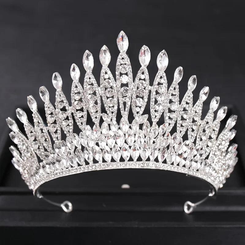 Silver Crystal Queen Big Crown Tiara Rhinestone Wedding Tiaras