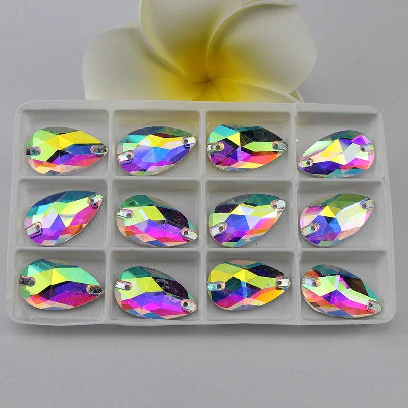 Crystal AB Glass Sew On Rhinestone for Wedding Dress 3230 Drop Flatback