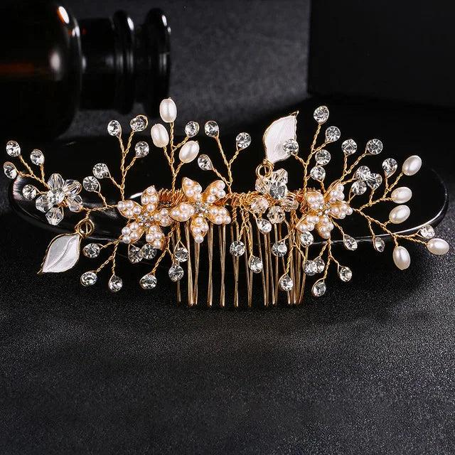 Rhinestone Pearl Hairpin Fork Insert Hair Comb