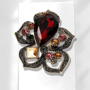 Vintage Rainbow Crystal Flower Brooch for Women