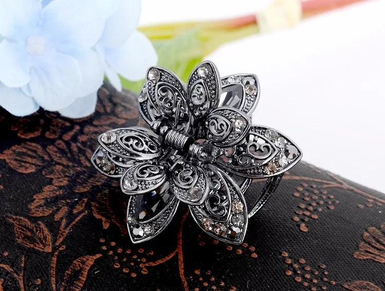 Vintage Flower Crystal Hair Claw Clip Rhinestone Hairpin Charm Hair Accessories