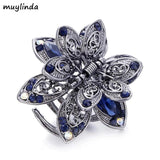 Vintage Flower Crystal Hair Claw Clip Rhinestone Hairpin Charm Hair Accessories