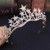 Baroque Star Crystal Pearl Wedding Tiaras Bridal Crown for Bride