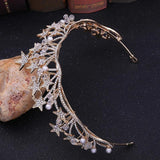 Baroque Star Crystal Pearl Wedding Tiaras Bridal Crown for Bride