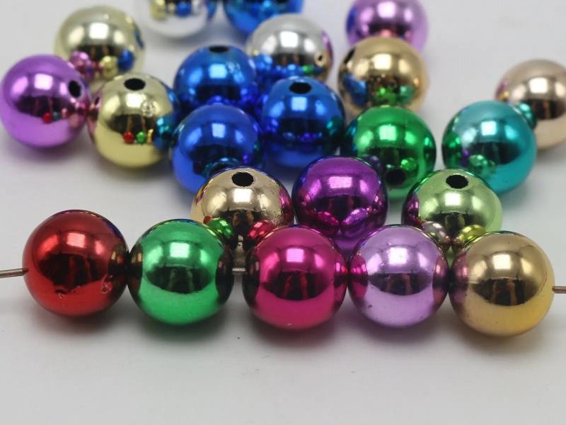 Mixed Metallic Colour Acrylic Christmas Round Beads 16mm Smooth