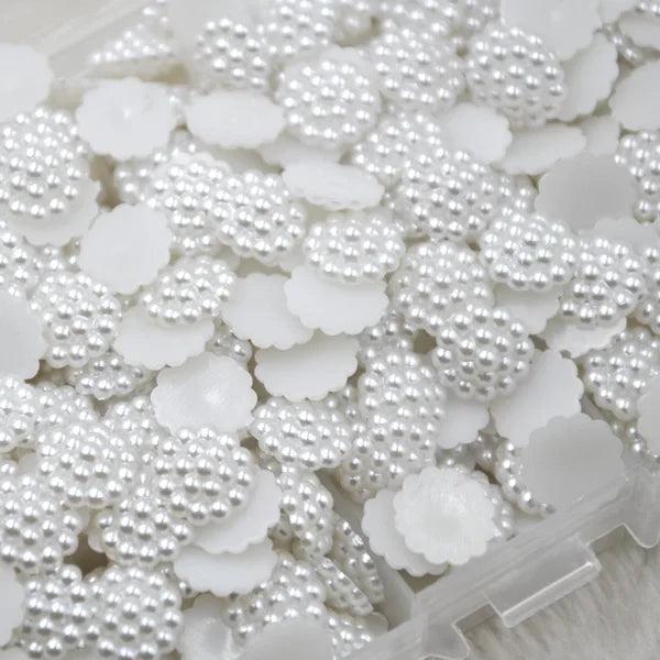 100Pcs 13mm Pearls Flatback Flower Beads Wedding DIY Decoration