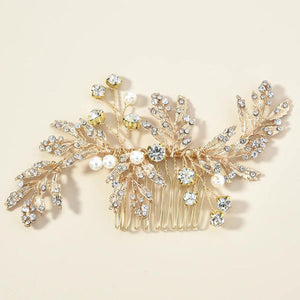 Leaf Pearl Rhinestone Hair Comb Clips for Women Bride