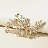Leaf Pearl Rhinestone Hair Comb Clips for Women Bride