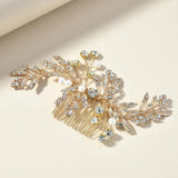 Leaf Pearl Rhinestone Hair Comb Clips for Women Bride