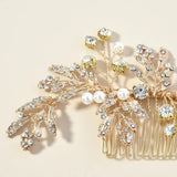 Leaf Pearl Rhinestone Hair Comb Clips for Women Bride