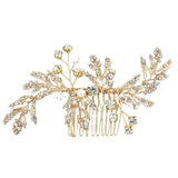 Leaf Pearl Rhinestone Hair Comb Clips for Women Bride