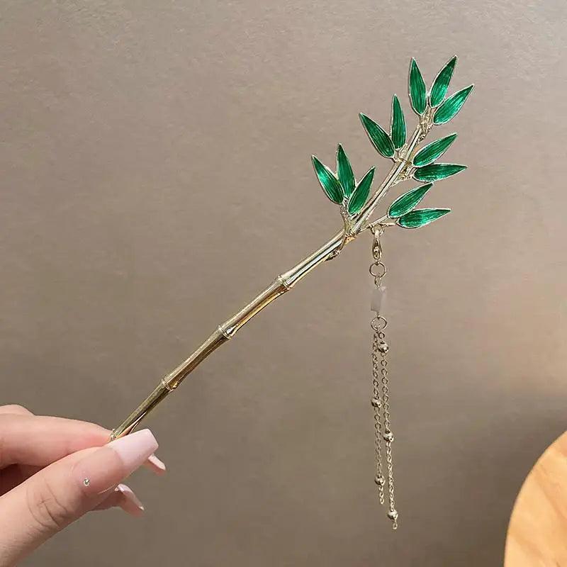 Chinese Style Bamboo Hairpin Alloy Hair Clasp Coiling Hair Ornament