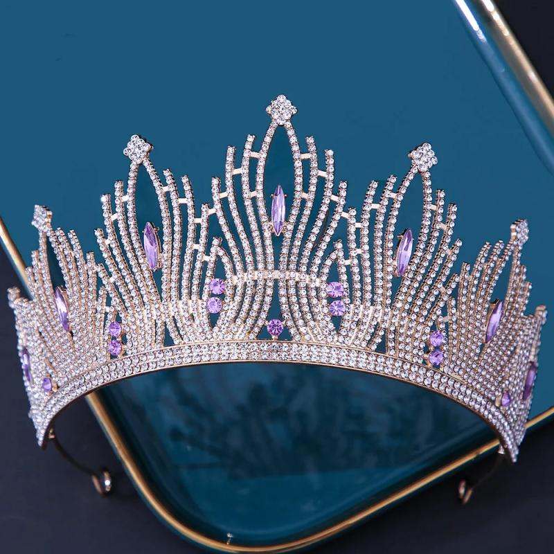 Purple Crystal Tiara Crown for Wedding Birthday Party Hair Jewelry