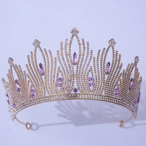 Purple Crystal Tiara Crown for Wedding Birthday Party Hair Jewelry