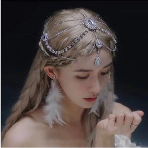 Rhinestone Headchain Layered Headband Tassel Bridal Hair Jewelry