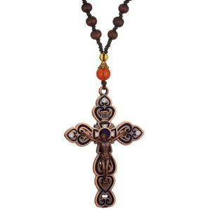 Ancient Bronze Crystal Crucifix Jesus Cross Pendant Necklace