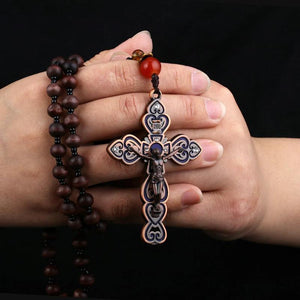Ancient Bronze Crystal Crucifix Jesus Cross Pendant Necklace