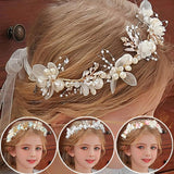 Imitated Pearl Bridal Headband Flower Wreath Bride Garland Head Hoop