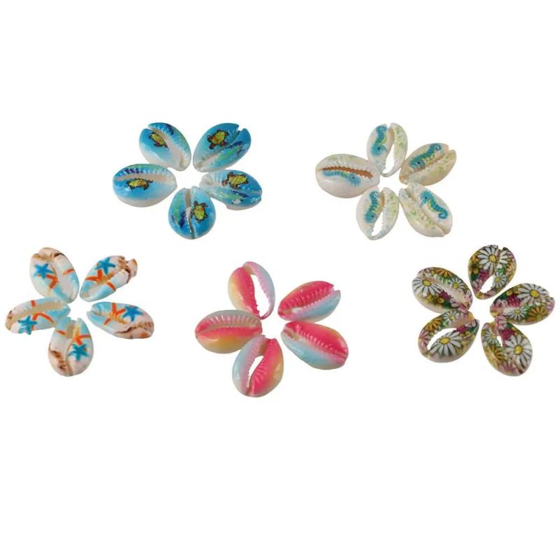 50Pcs 10*15mm Shell Beads Starfish Printed Loose Beads Beach Accessories