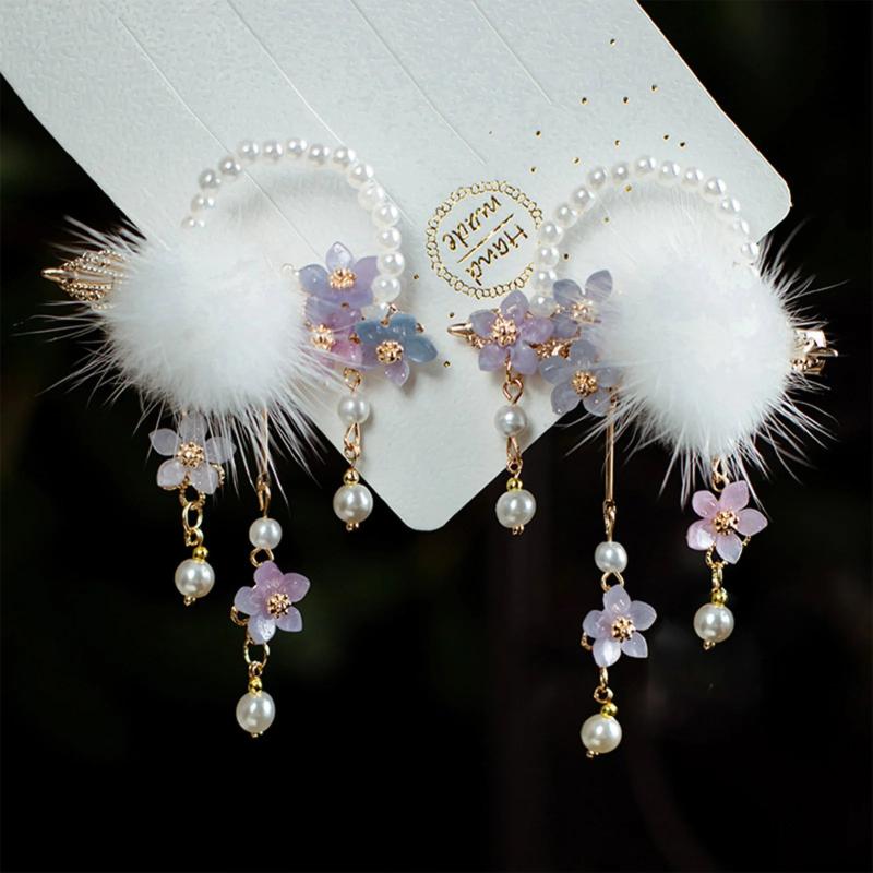 Floral Hairpin Hanfu Hair Accessory Tassel Pearl Barrette