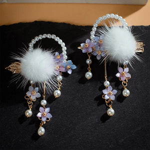Floral Hairpin Hanfu Hair Accessory Tassel Pearl Barrette