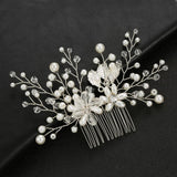 Silver Crystal Floral Bridal Hair Comb Wedding Head Piece