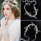 Ribbon Crystals Pearls Wedding Headband Hair Vine