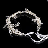 Ribbon Crystals Pearls Wedding Headband Hair Vine