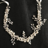 Ribbon Crystals Pearls Wedding Headband Hair Vine
