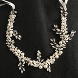 Ribbon Crystals Pearls Wedding Headband Hair Vine