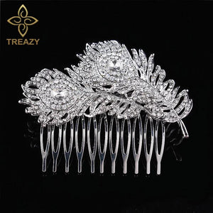 Vintage Crystal Peacock Feather Hair Comb