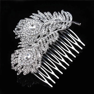 Vintage Crystal Peacock Feather Hair Comb