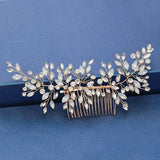 Gold Leaf Flower Bridal Headwear Wedding Hair Comb Pearl Water Drill Jewelry