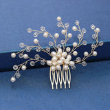 Gold Leaf Flower Bridal Headwear Wedding Hair Comb Pearl Water Drill Jewelry