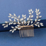 Gold Leaf Flower Bridal Headwear Wedding Hair Comb Pearl Water Drill Jewelry
