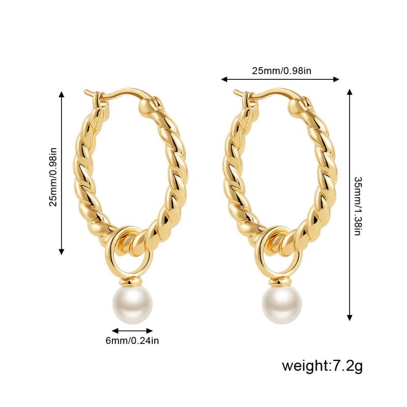 Punk Twist Circle Hoop Earrings with Pearl Pendant