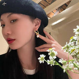 Punk Twist Circle Hoop Earrings with Pearl Pendant
